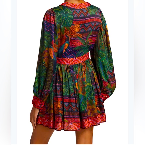 FARM RIO Forest Tapestry Mini Wrap Dress XS - Picture 2 of 3